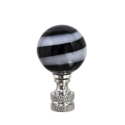 Aspen Creative 24009, 1 Pack Black & White Glass Ball Lamp Finial In Nickel Finish, 2" Tall