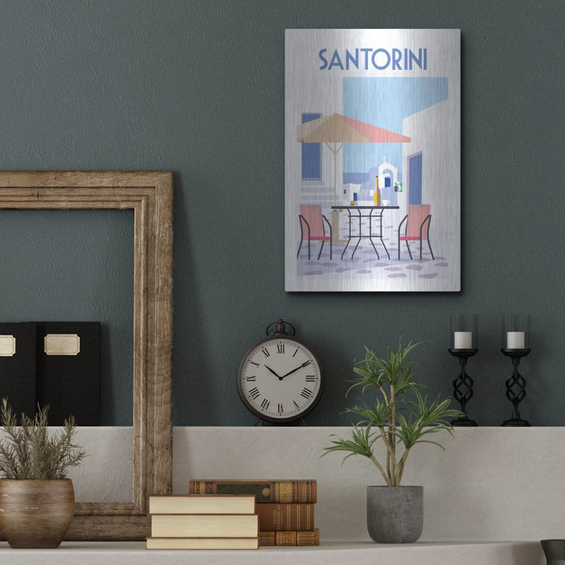«Santorini Poster 1» par Omar Escalante, art mural en métal, H 16 po x l 12 po