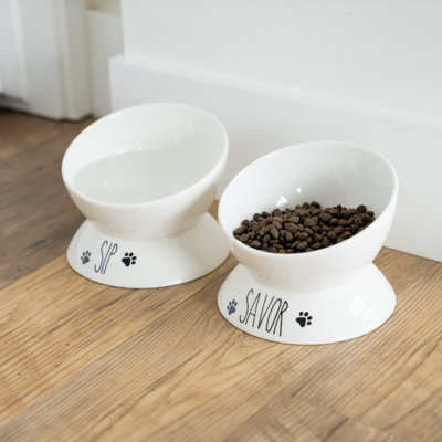 Porcelain Elevated Food And Water Bowl Set
