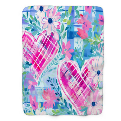 Checkered Hearts - 1 Piece Premium Sherpa Blanket