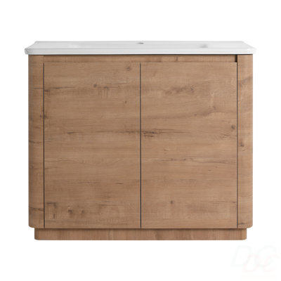 Meuble-lavabo autoportant de 40 po avec lavabo en céramique blanche et 2 portes à fermeture douce, emballage KD, contreplaqué