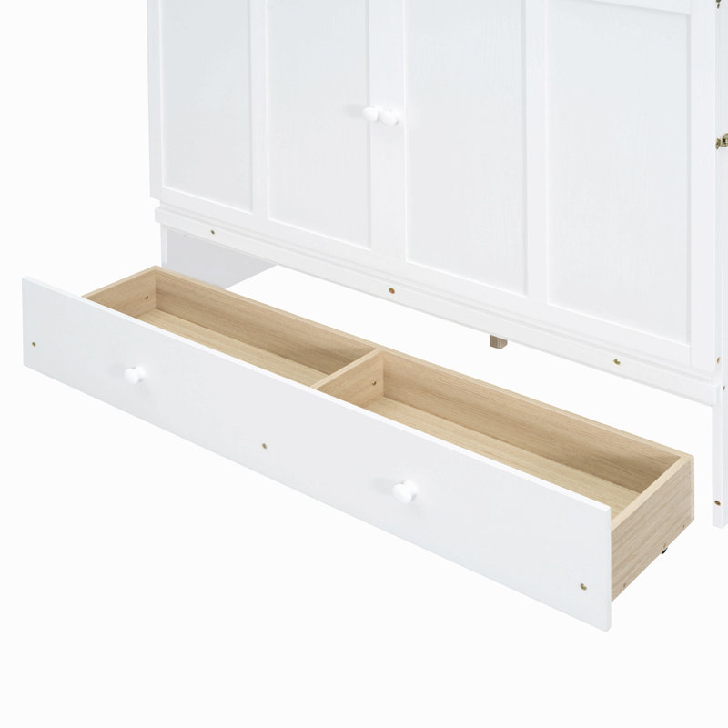 Lit escamotable avec port USB et grand tiroir, Blanc