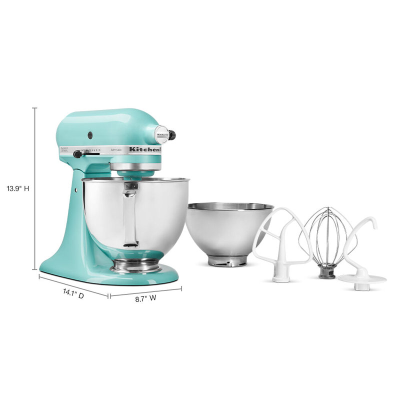 Value Bundle Artisan Series 5 Quart Tilt-Head Stand Mixer with additional 3 Quart bowl, Aqua Sky