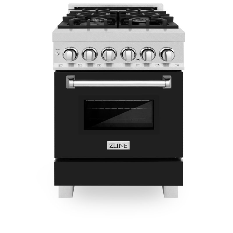 ZLINE 24" 2.8 cu. ft. Dual Fuel Range with Gas Stove and Electric Oven in Fingerprint Resistant Stainless Steel, Black Matte