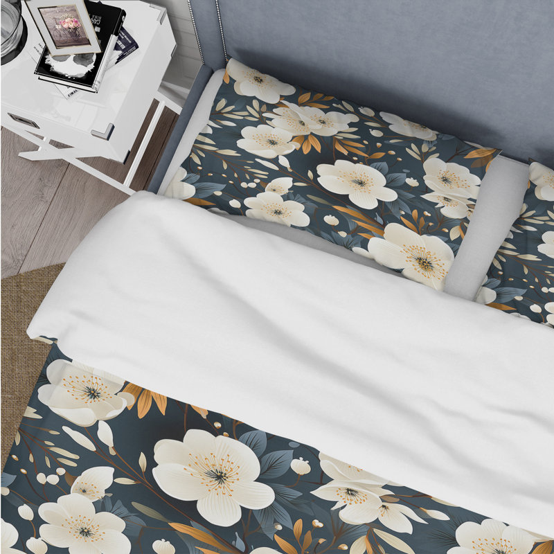 Mystic Ivory Reverie Blooms Perfection - Ensemble de housse de couette à motif floral