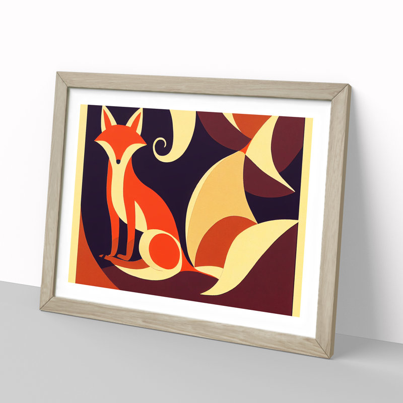 Fox Nouveau Abstract 1 Piece Single Picture Frame Painting, 46cm H x 64cm W x 2cm D, Oak