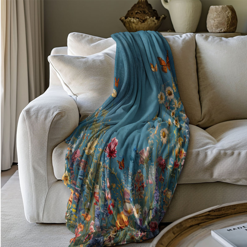 Meadow Flowers - couverture sherpa de qualité supérieure 1 pièce, Grand lit