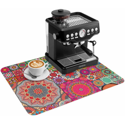 Coffee Mat,Coffee Maker Pad Geometric Tribal Colorful Artwork Absorbent Non-slip Coffee Bar Accessories Dish Drying Mat for Kitchen Counter,Abstract Ethnic Pattern Art, 20 x 32 in