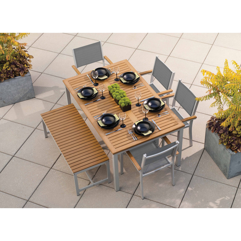 Travira Stacking Patio Dining Chair, Titanium Basketweave, Tekwood Natural, Flint