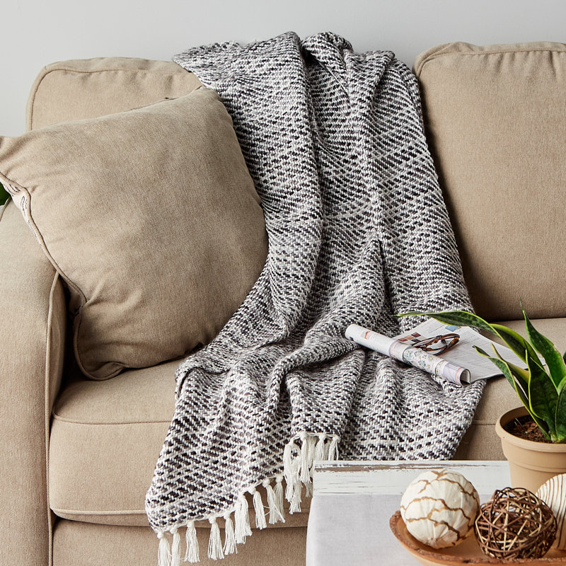 Diagonal Stripe Acrylic Throw Hand Woven Throw Blanket, Gray