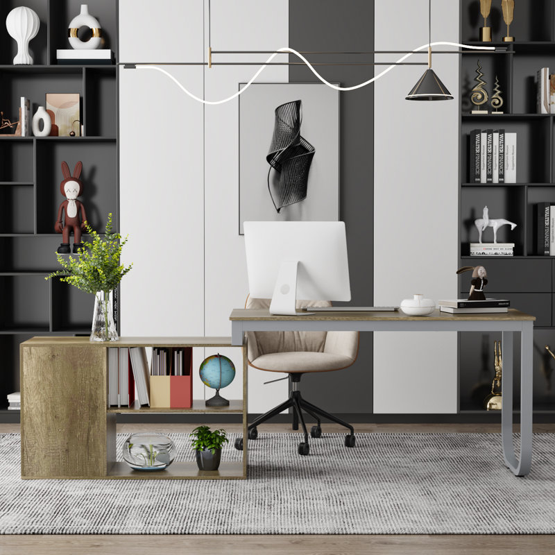 Bureau en L Stockseth, Chêne / gris