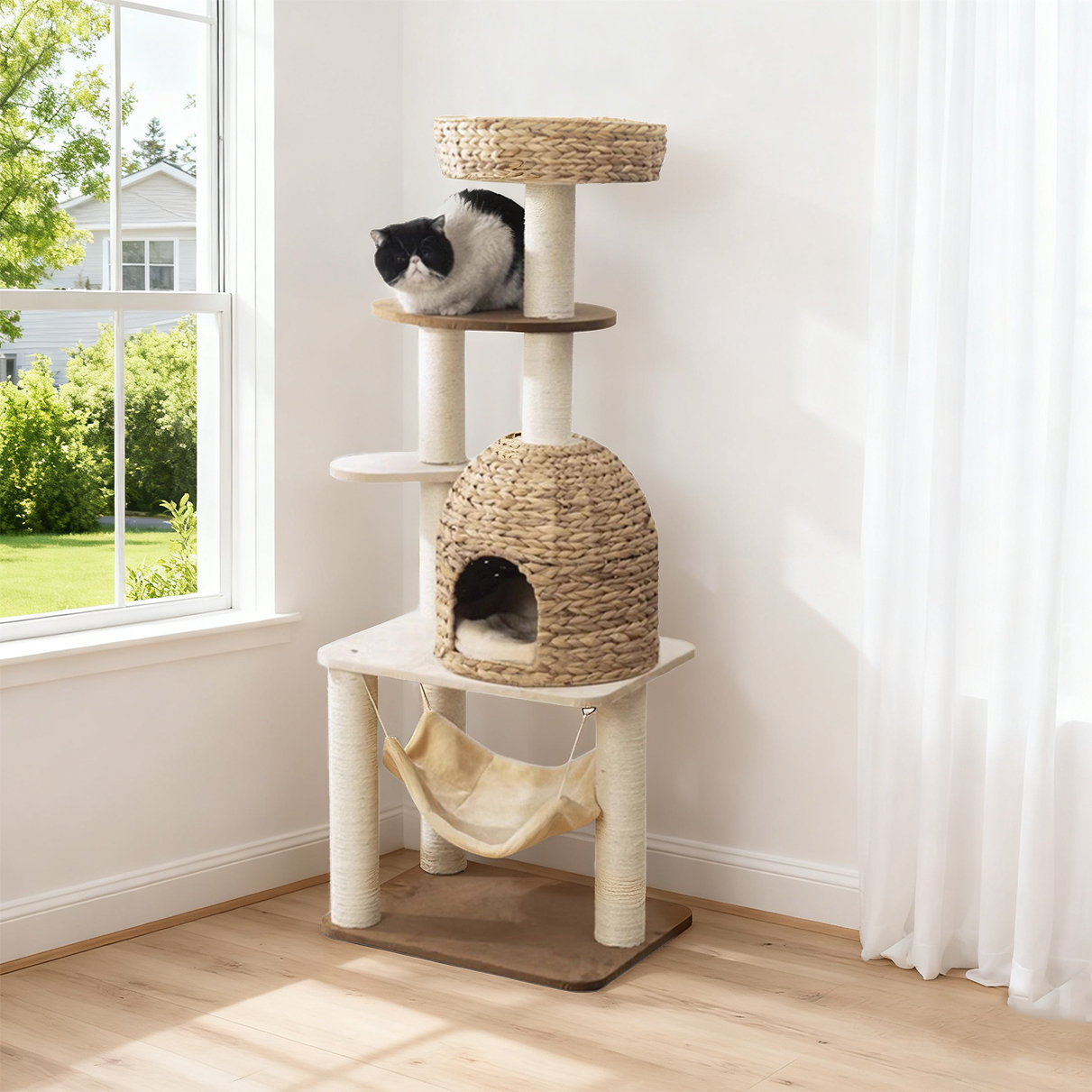 Corrigan Studio Wabi-sabi Style Sisal Scratching Post Rattan-woven Cat ...