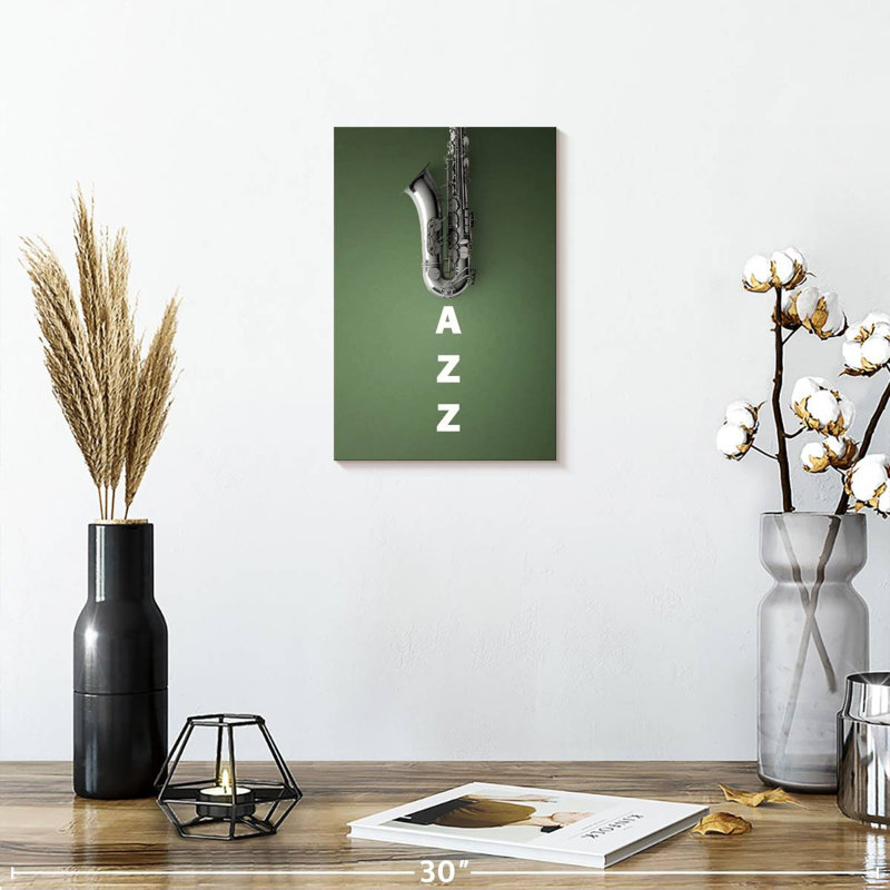 Saxophone jazz argenté, H 12 po x l 8 po