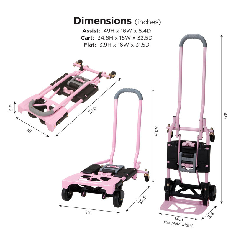 COSCO Shifter Multi-Position Folding Hand Truck and Cart, Black / Pink
