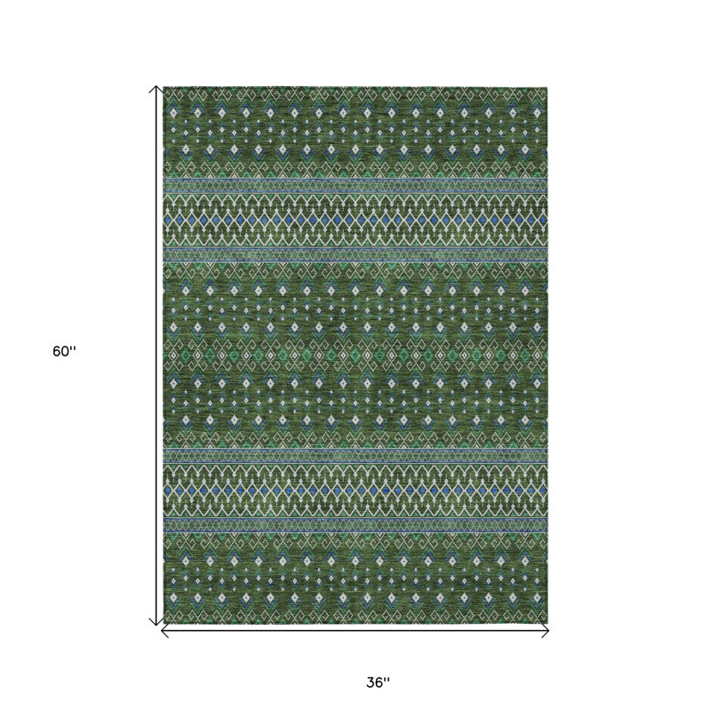 Tapis tribal lavable intérieur / extérieur bleu 3 pi x 5 pi