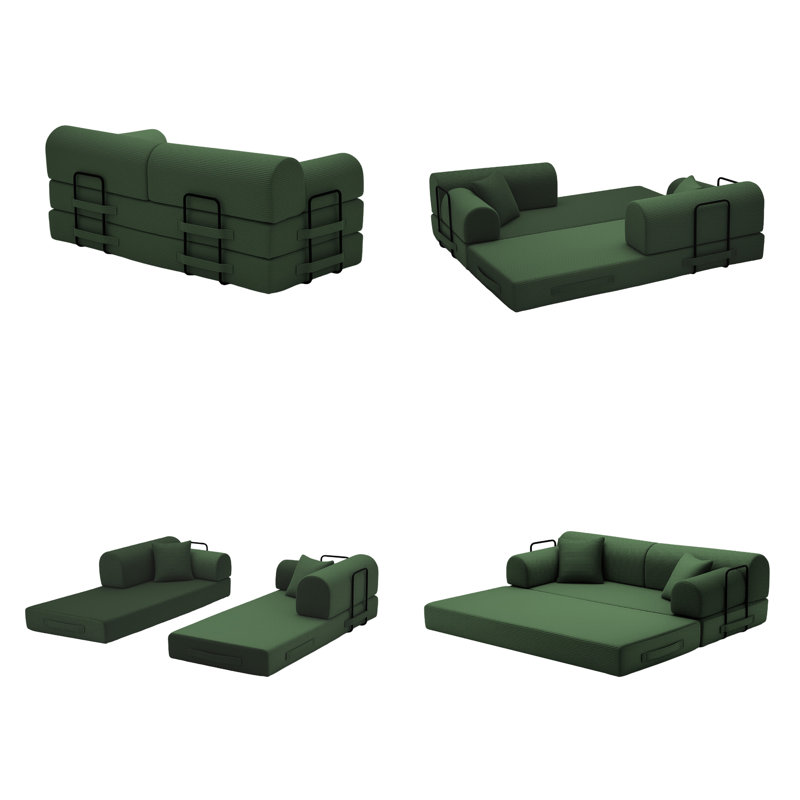 Canapé-lit convertible 4-en-1 peu encombrant avec coussin cylindrique moelleux et mousse de qualité supérieure - Canapé pliant en boîte pour les petits espaces