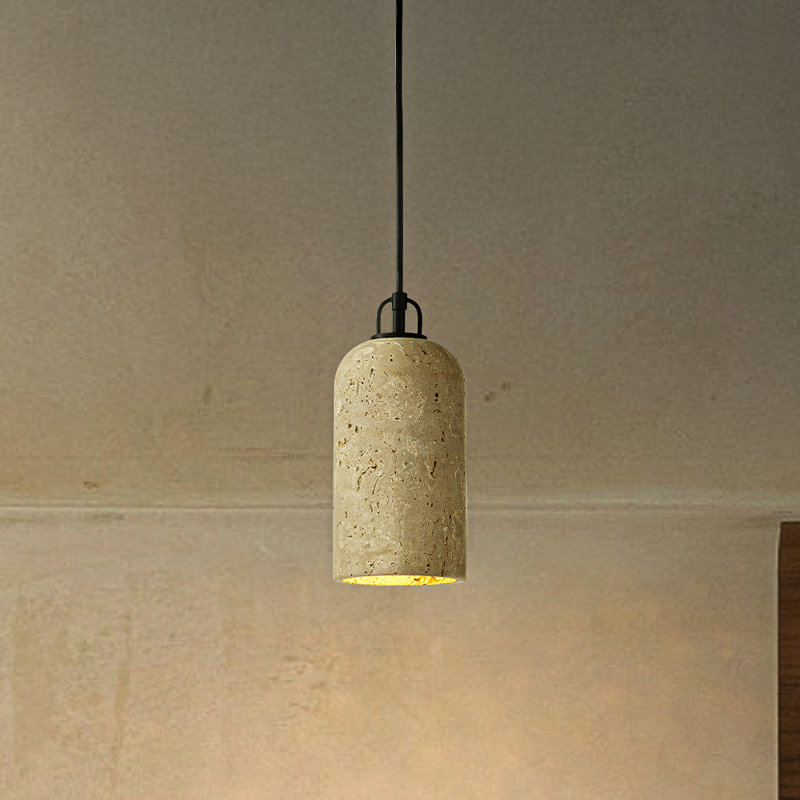 1-light 5'' Modern Farmhouse Natural Travetine Single Pendant Light Coastal Cylinder Hanging Light For Bedroom And Dining Room