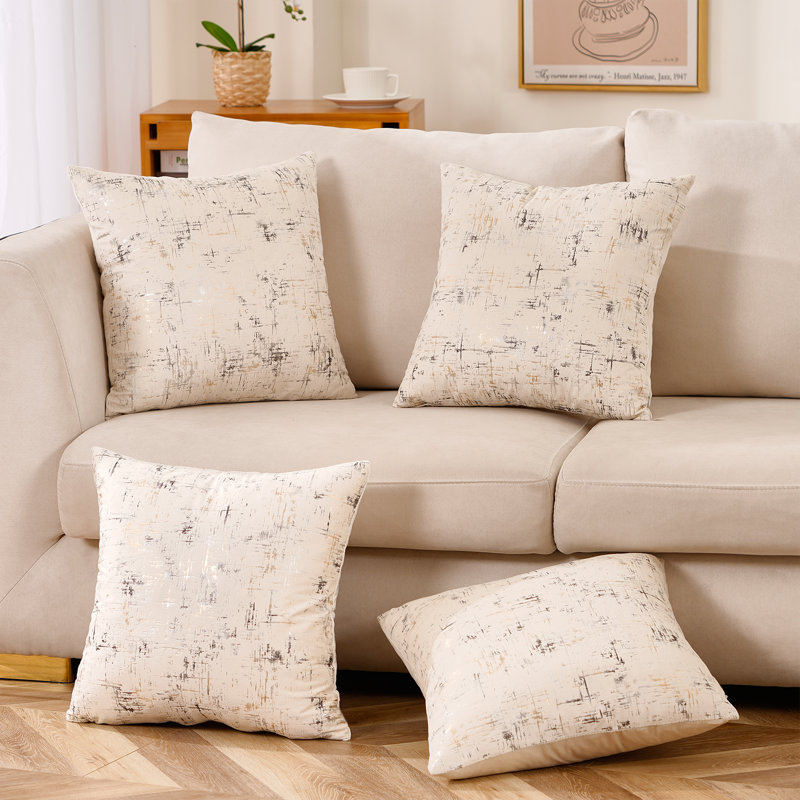 Abstract Velvet Throw Pillow, Cream, Polyester/Polyfill, 20" x 20"