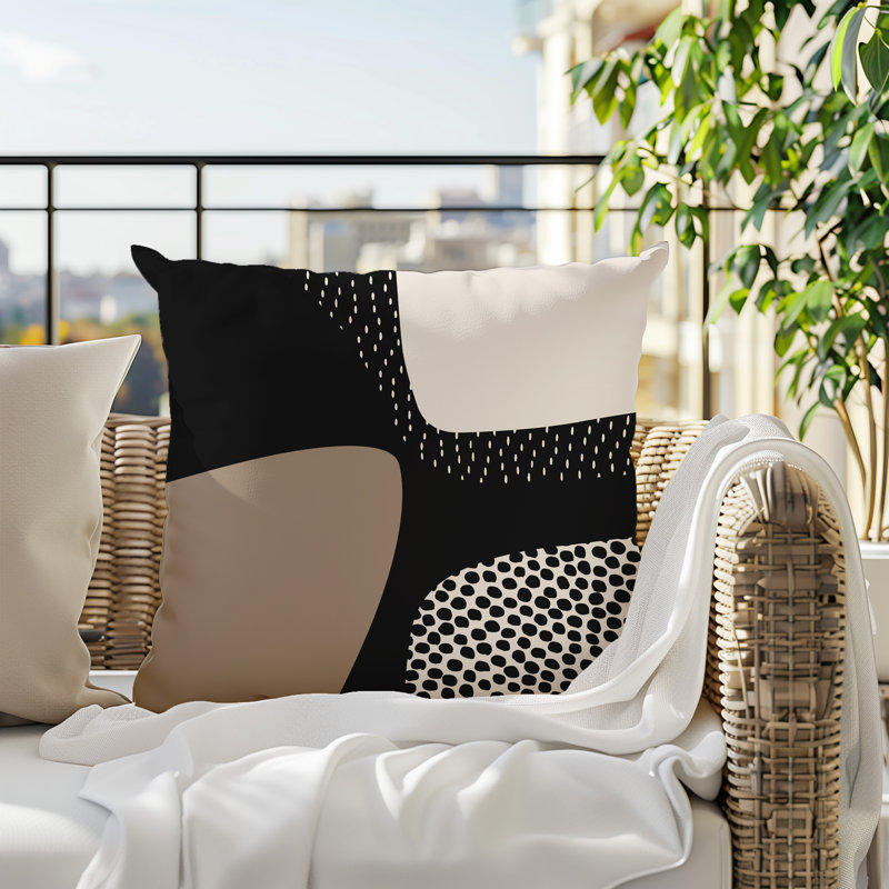 Coussin carré intérieur / extérieur pia, H 15 po x l 15 po, Beige / noir / blanc cassé