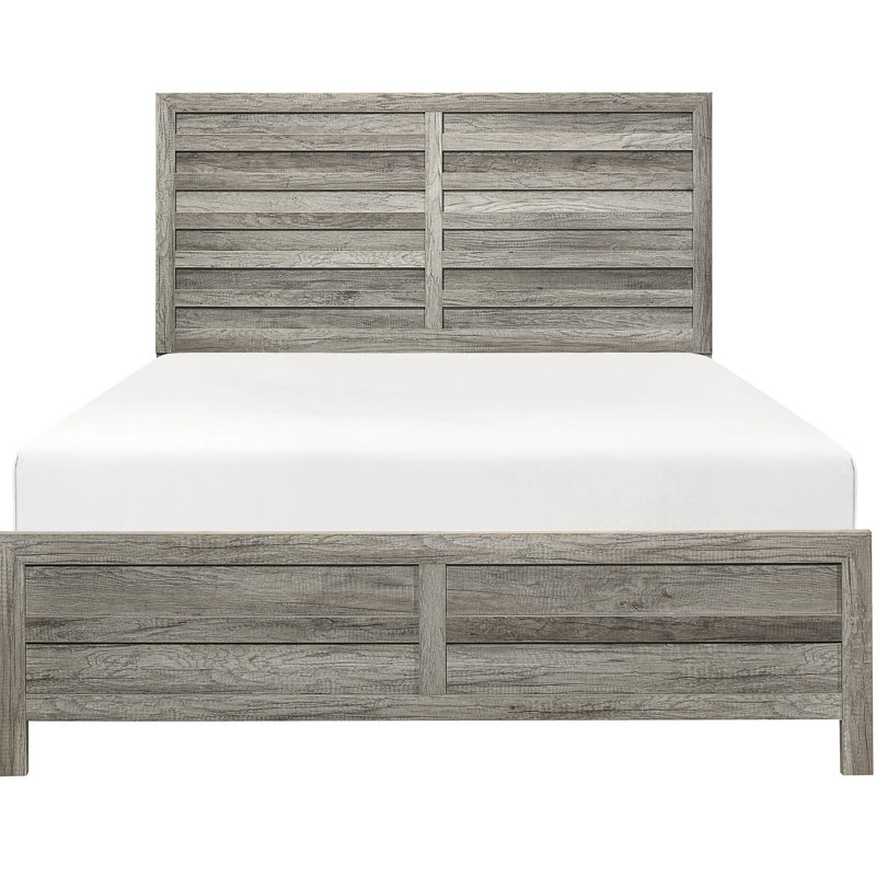 Lit pour grand lit gris patiné, style rustique avec tête de lit et rails, assemblage en bois d'ingénierie en couleur et matériau