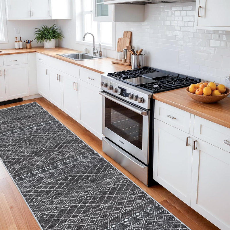 Washable Rugs - Long Hallway Rug Low Pile Rug with Non Slip Backing Floor Mat Moroccan Indoor Carpet for Kitchen Bedroom Entryway Black