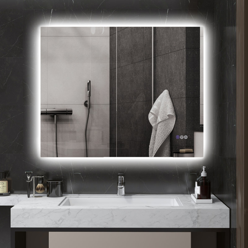 Miroir de salle de bain à DEL HOMcom avec lumières, miroir à DEL rétroéclairé pour salle de bain avec antibuée, mémoire et température de couleur infinie, miroir de meuble-lavabo mural à intensité variable, placement horizontal / vertical
