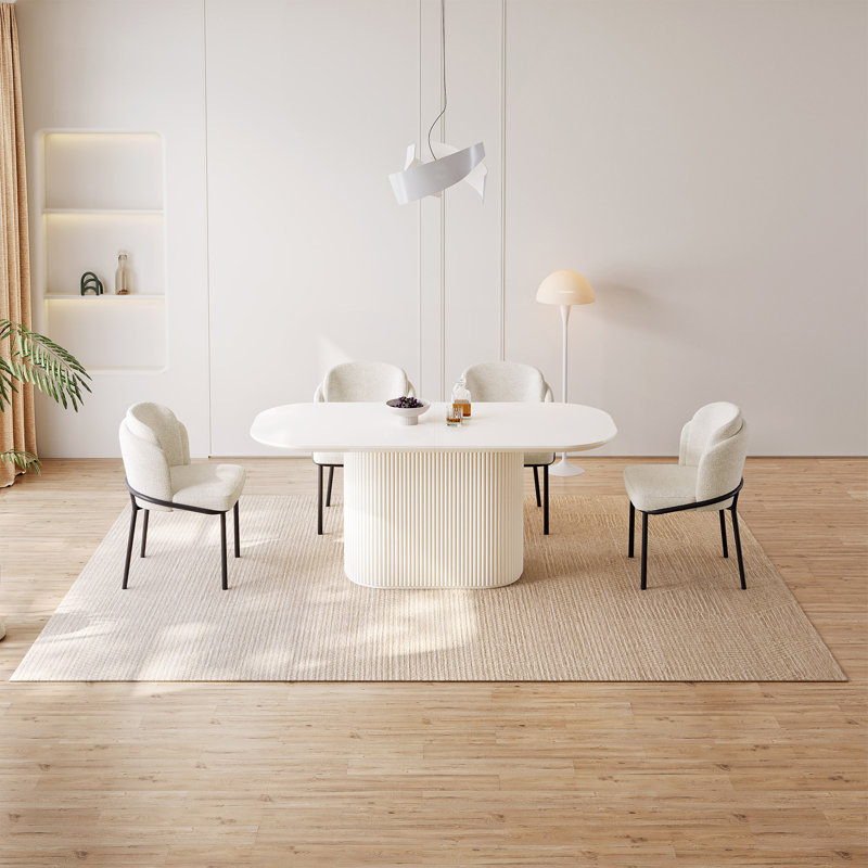 Ensemble de table de salle à manger 62,99 "avec 4 chaises pour la cuisine, le bar et le salon, Crème, crème
