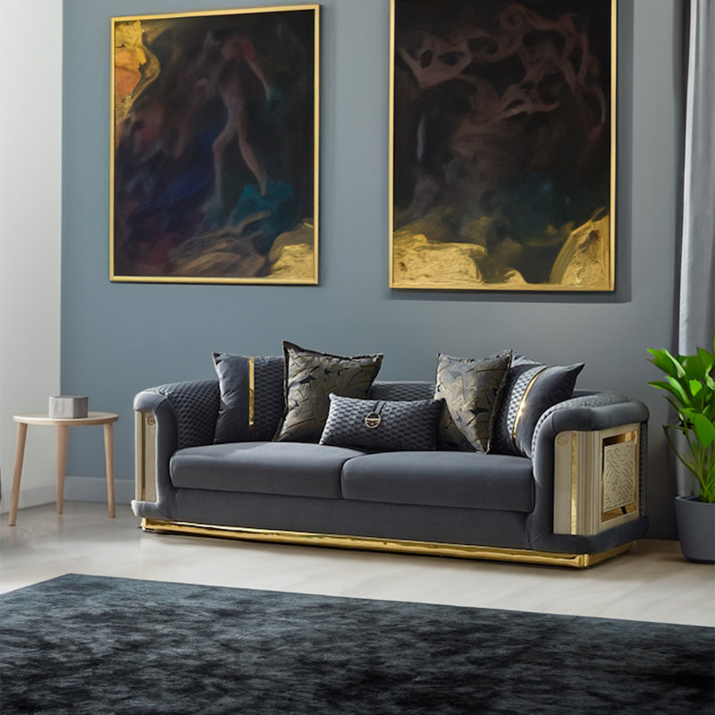Ensemble de salon en velours 2 pièces Euda, Gris foncé