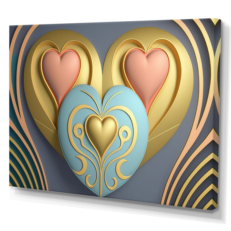 «Contemporary Pastel Radiating Pink Heart IV», reproduction sur toile, L 20 po x H 12 po, Toile tendue