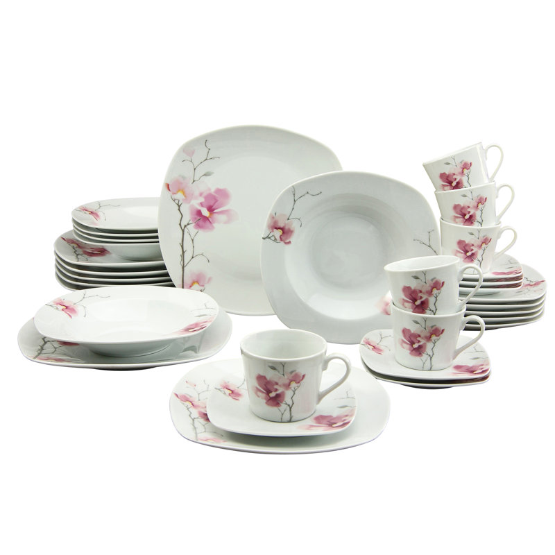 Amelie Aiko 30 Piece Bone China Dinnerware Set, Service for 6