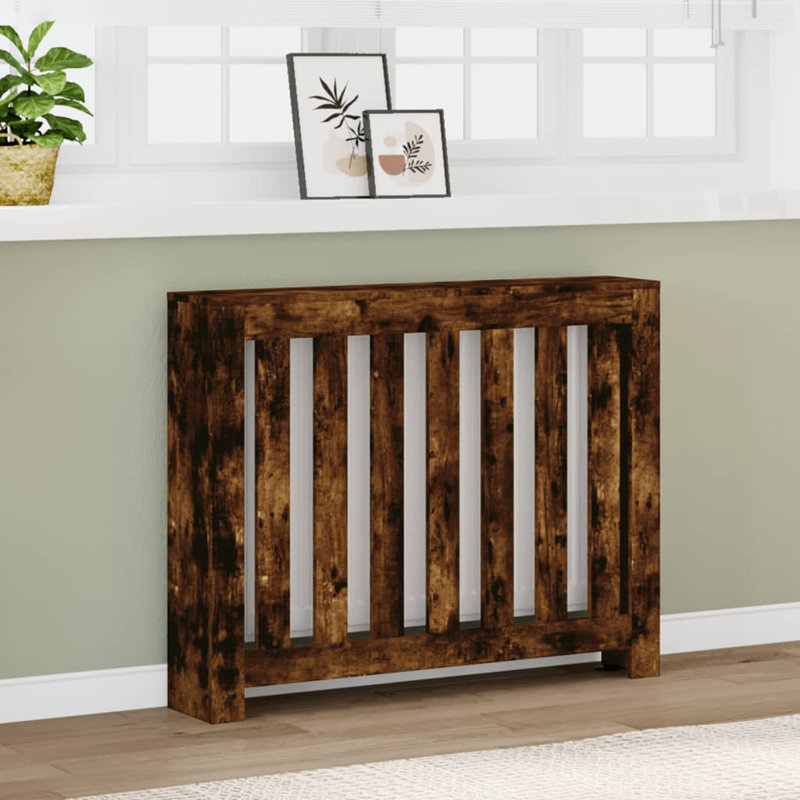Small Radiator Cover, Smoked Oak, 104 x 20 x 82 cm, Vertical Slats