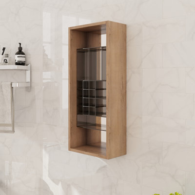 12" Small Floating Bathroom Side Cabinet With Mirror And Storage