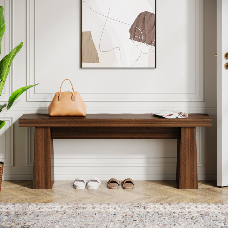47-Inch Wooden Entryway Bench for Bedroom, Walnut