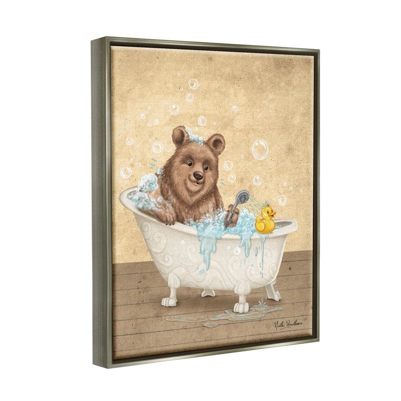 Ours et toile de canard en caoutchouc, art mural encadré par Nidhi Wadhwa, H 31 po x l 25 po x P 1,7 po