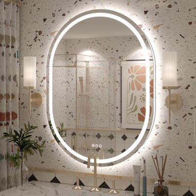Molly Frameless LED Front Light and Back Light 3 Colors Dimmable Anti-Fog Oval Wall Bathroom Vanity Mirror