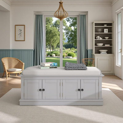 Upholstered Storage Bench with 2 Cabinets