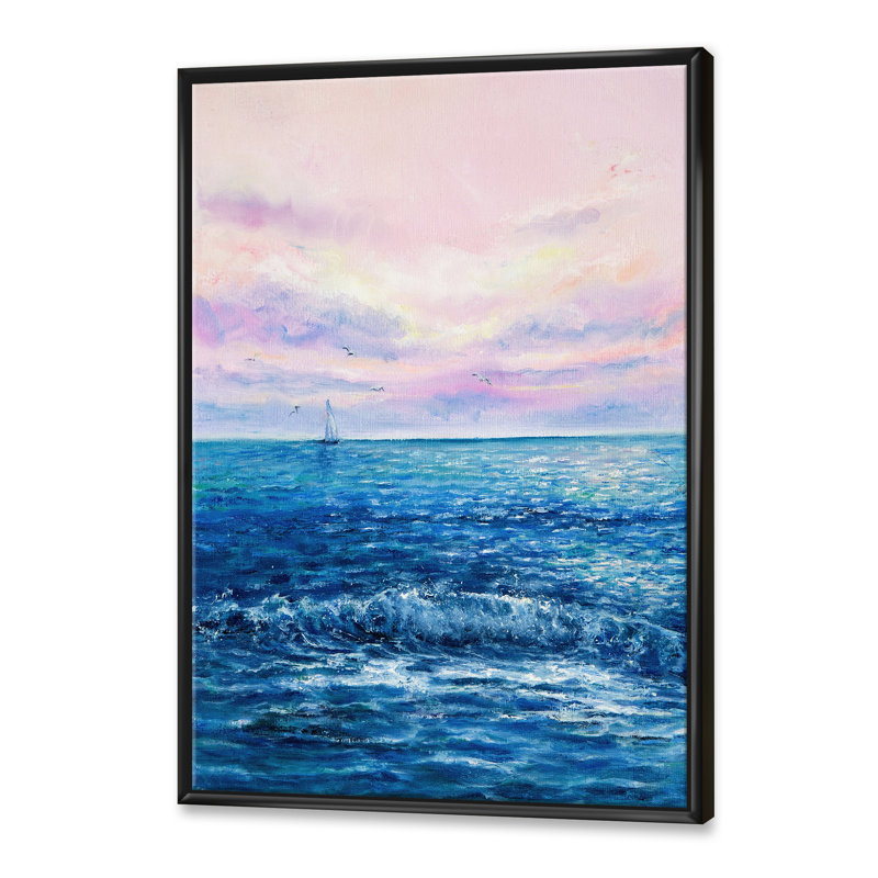 «Morning Light on the Ocean Waves II», peinture sur toile à cadre flottant, Toile avec cadre noir, H 40 po x l 30 po x 1,5 po