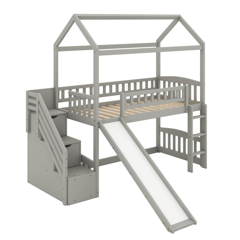 Lit mezzanine simple avec glissade, Gris