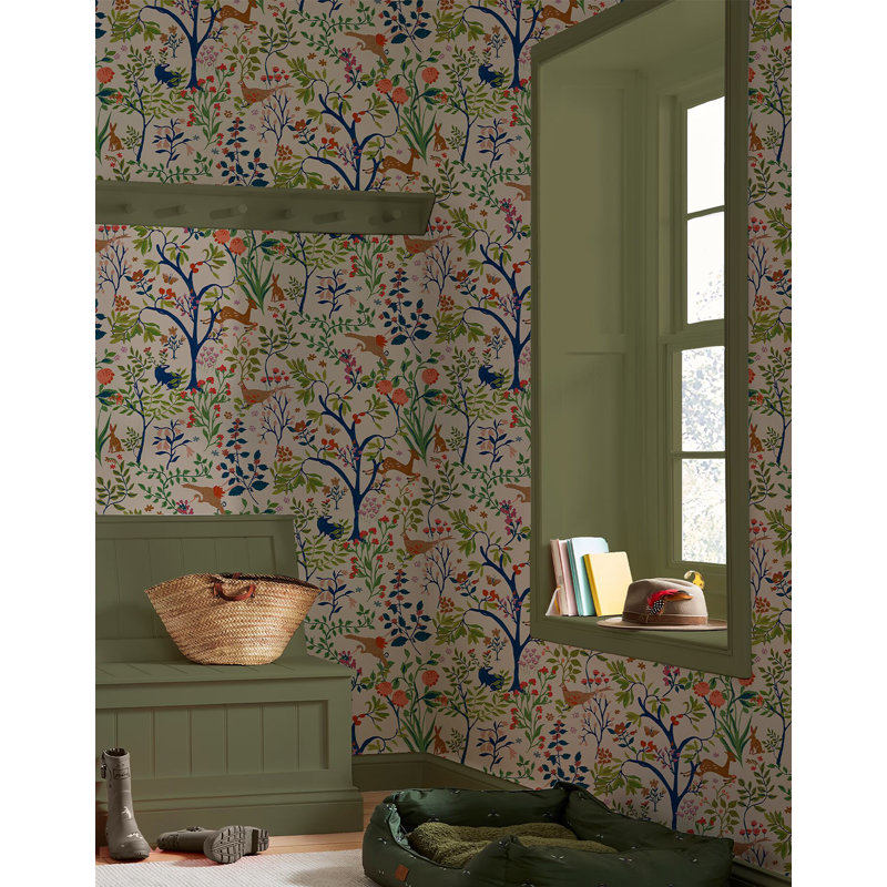 Joules Enchanted Woodland Floral and Animal Wallpaper, Cream