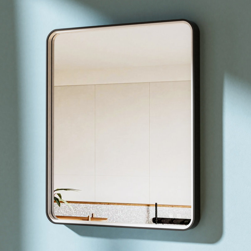 30" H Black Framed Dimmable LED Bathroom Vanity Mirror Anti-Fog Wall Mount, 36" x 30"