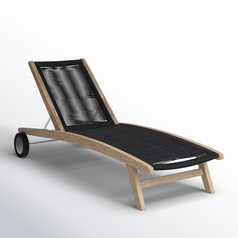Outdoor Eucalyptus Wood Chaise Lounge, Black, Brown