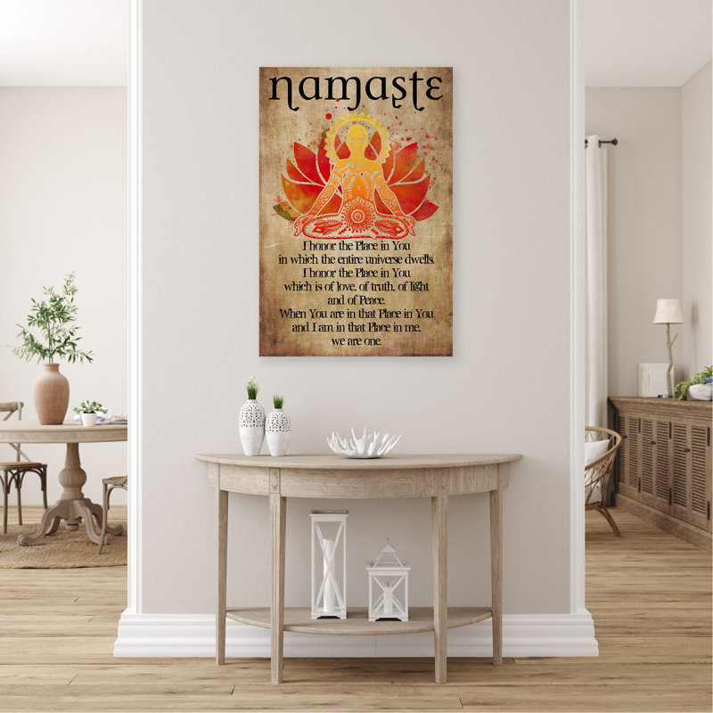 Faire du yoga sur fond brun - Namaste I Honore The Place In You? - Rectangle 1 pièce, impression sur toile tendue