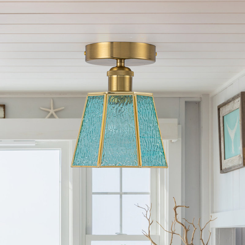 Polygonal Blue Water Glass Semi-Flush Mount