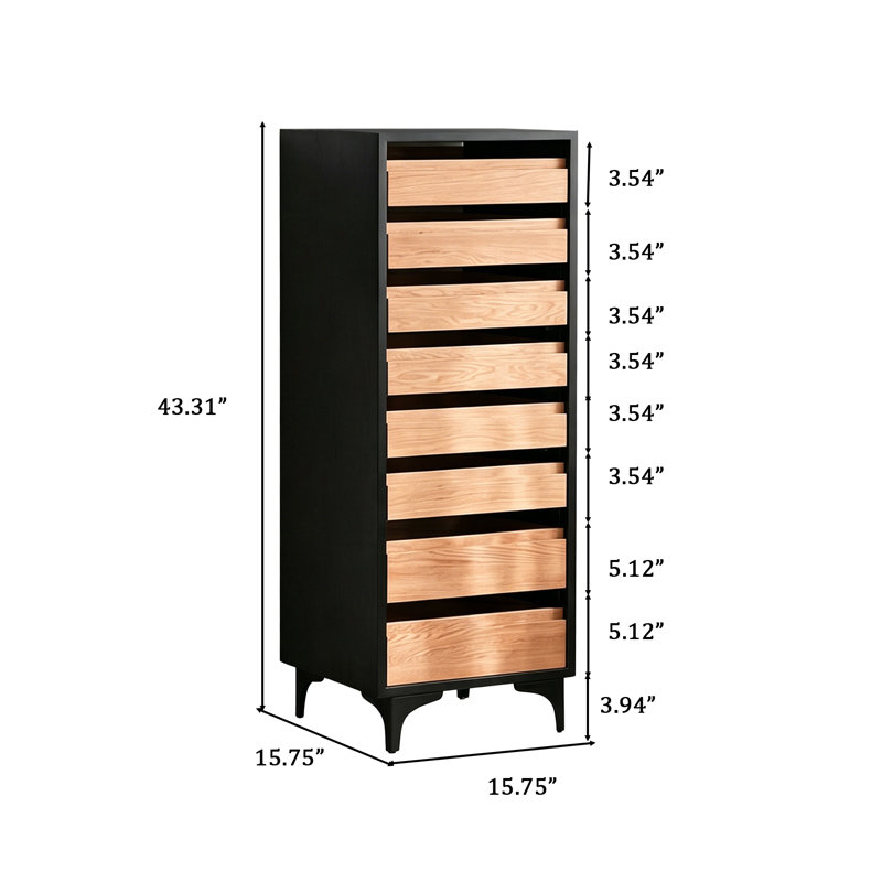 Commode mince noire à tiroirs multiples, 43.31" H x 15.75" W x 15.75" D