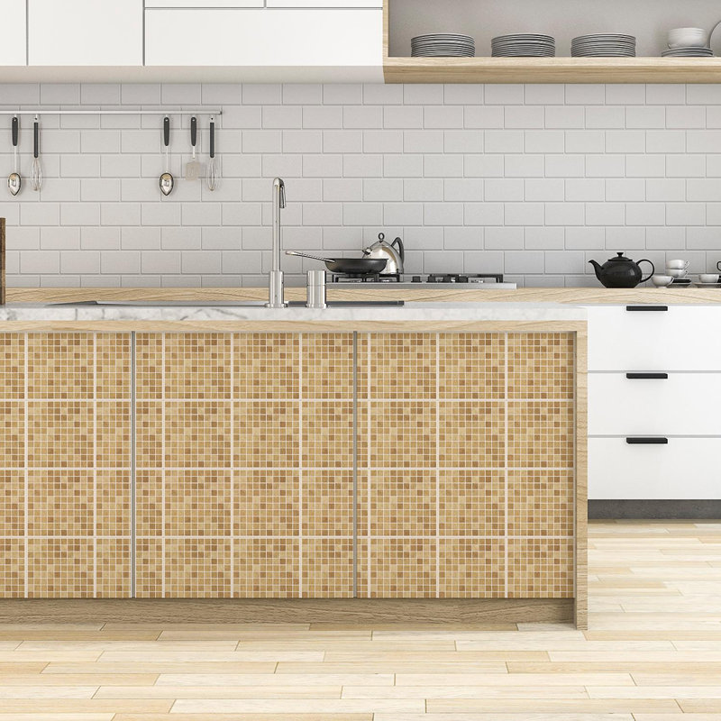Nandini 15cm W x 15cm L Vinyl Peel and Stick Mosaic Tile, Boticcino Marble