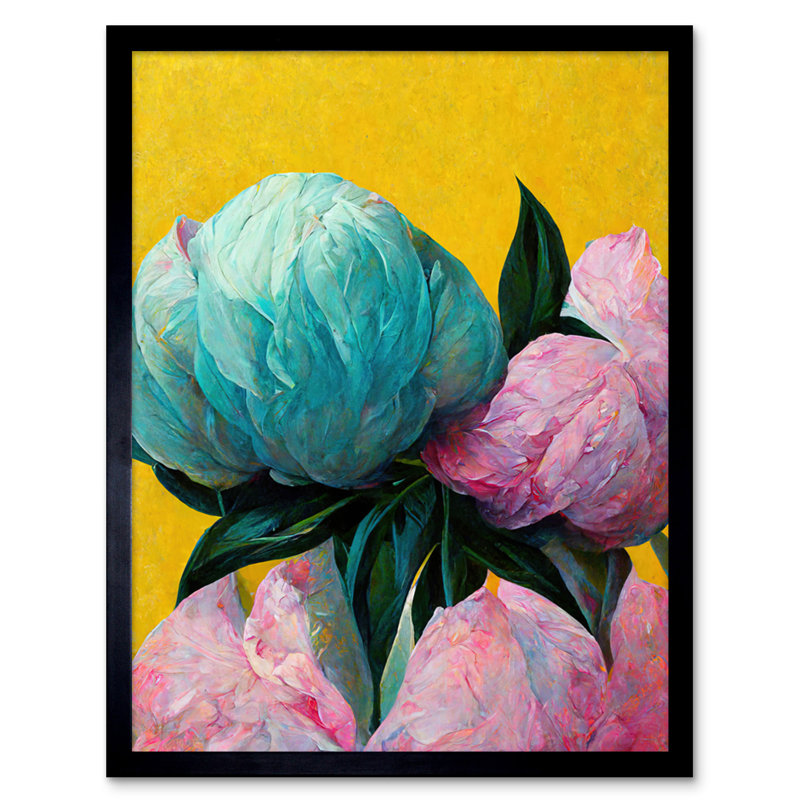 Elegant Peony Floral Yellow Blue Pink - Single Picture Frame Print