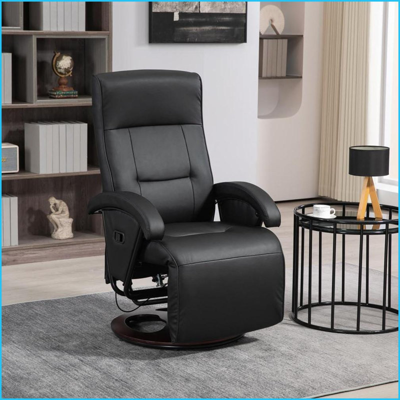 Fauteuils inclinables, fauteuil inclinable pivotant moderne avec dossier réglable à 135 ° HOMcom Repose-pieds | Noir | Polyuréthane