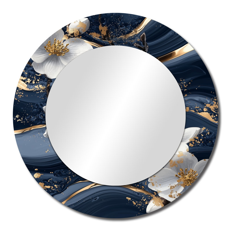 Doré doré cornouiller fantaisie I - miroir floral pour décoration murale - imprimé sur métal, 23 po x 23 po