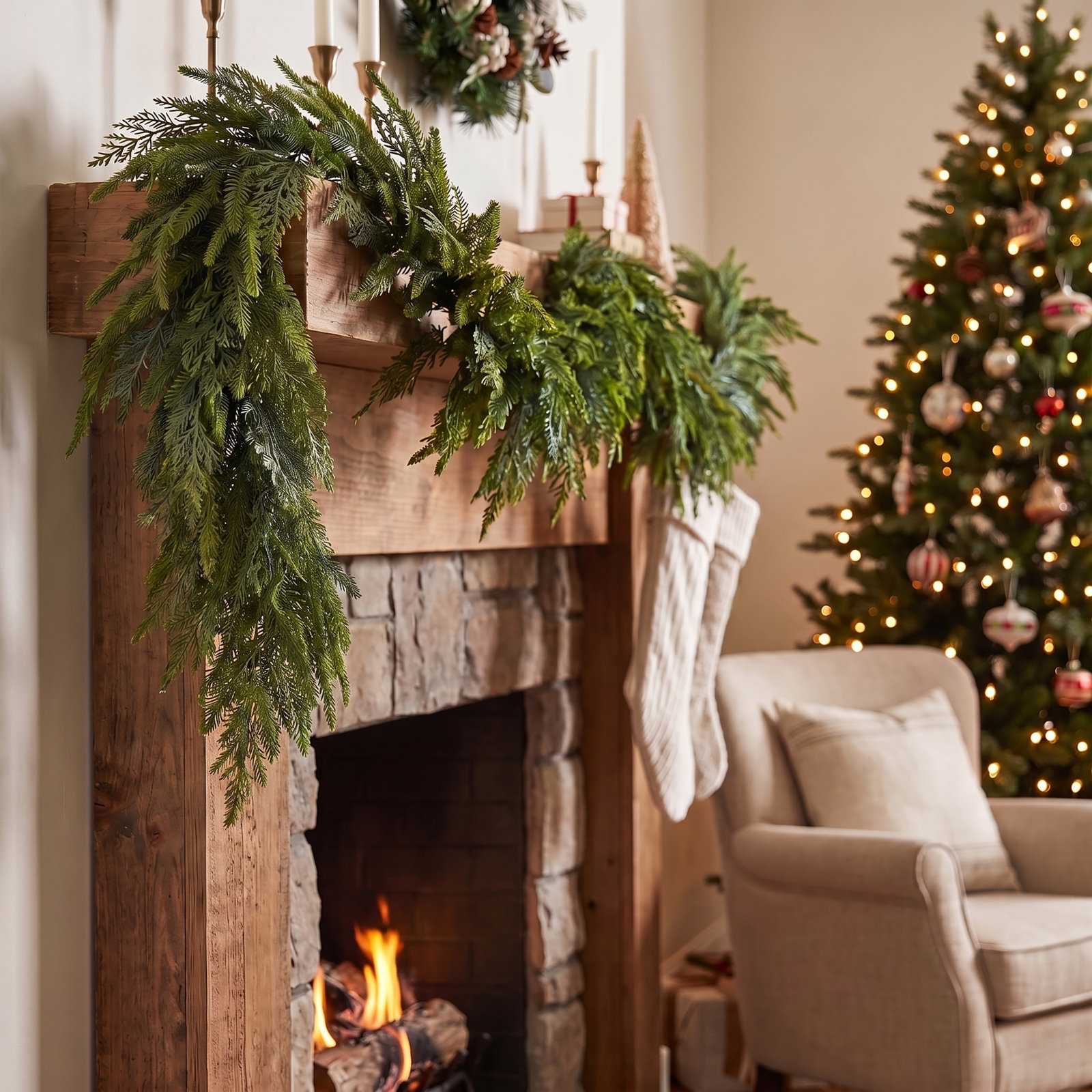 60" Uv Natural Touch Mixed Evergreen Garland