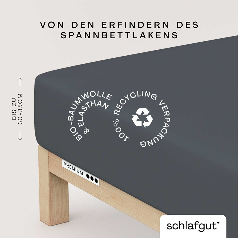 Jersey-Elasthan Spannbettlaken PREMIUM 100% Bio-Baumwolle, Grey Deep, L 140x200cm - 160x220cm
